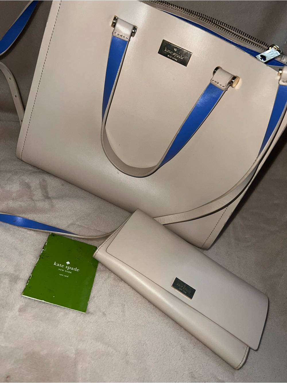 kate spade Cream Tote with Blue Trim and Matching Wallet